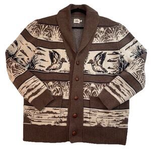 Flint and Tinder Duck Paradise Cardigan Size XXL Brown Jacquard Wool-Blend Shawl
